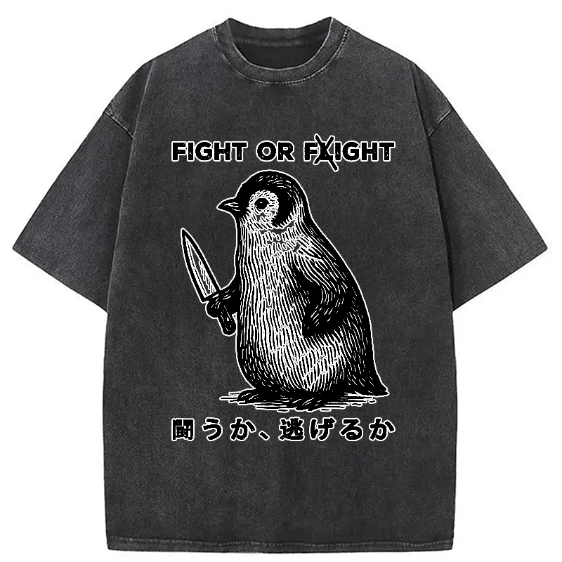 Modecanvas Funny Fight Or Flight Washed T-Shirt-modecanvas