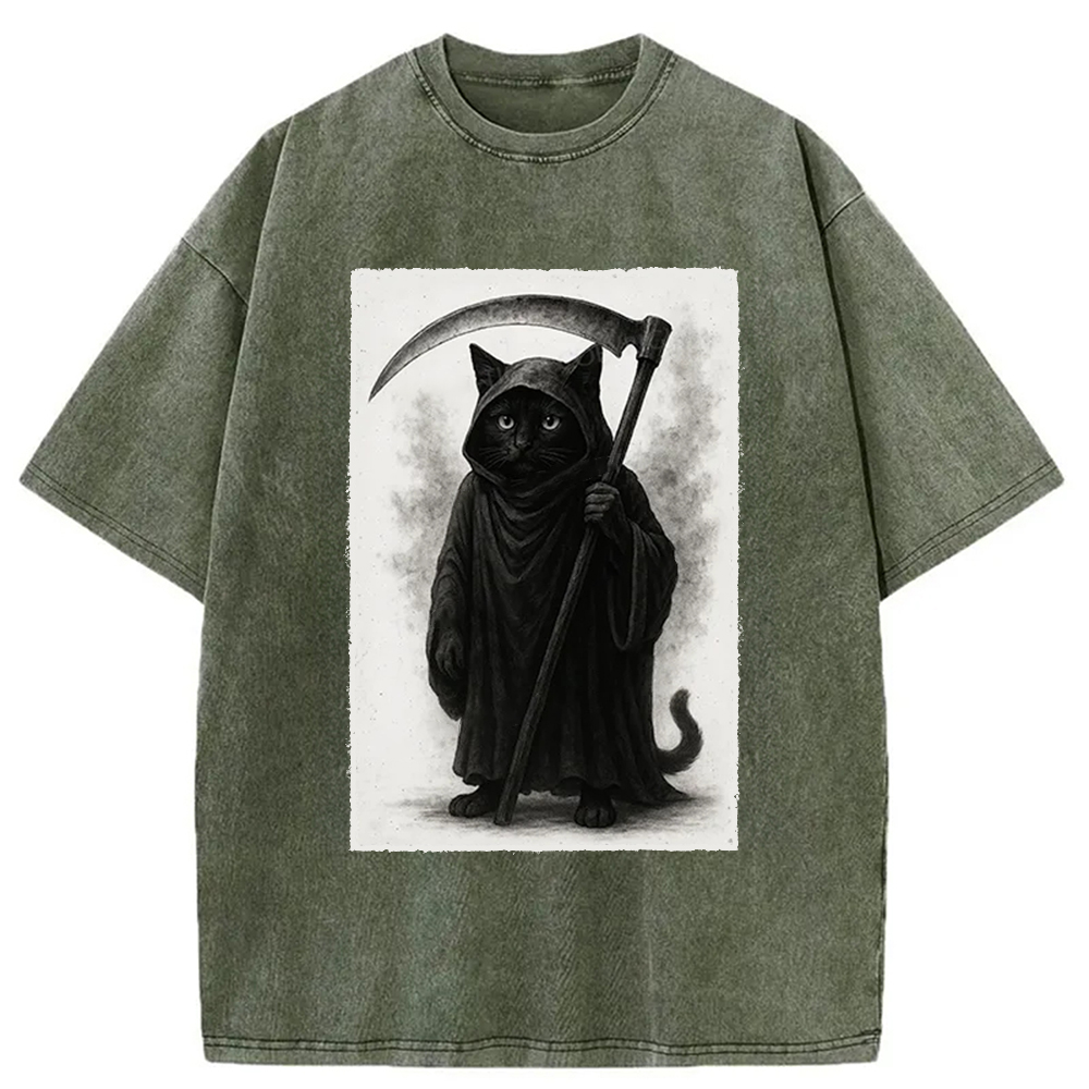Modecanvas Death Cat Washed T-Shirt