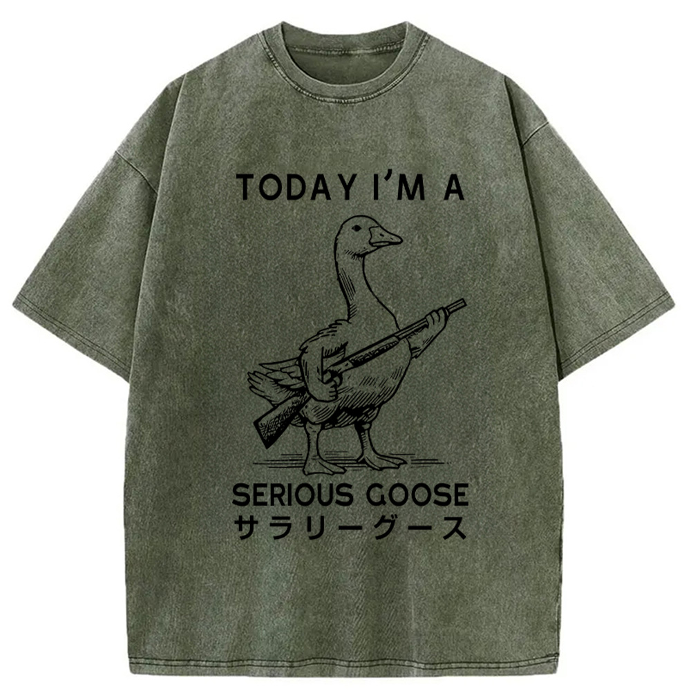 Modecanvas Serious Stupid Goose Washed T-Shirt-modecanvas