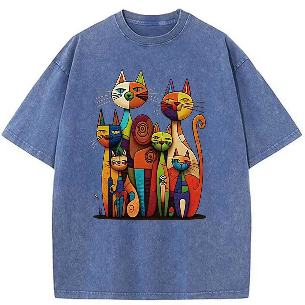Modecanvas The Da Vinci Cat Family Washed T-Shirt