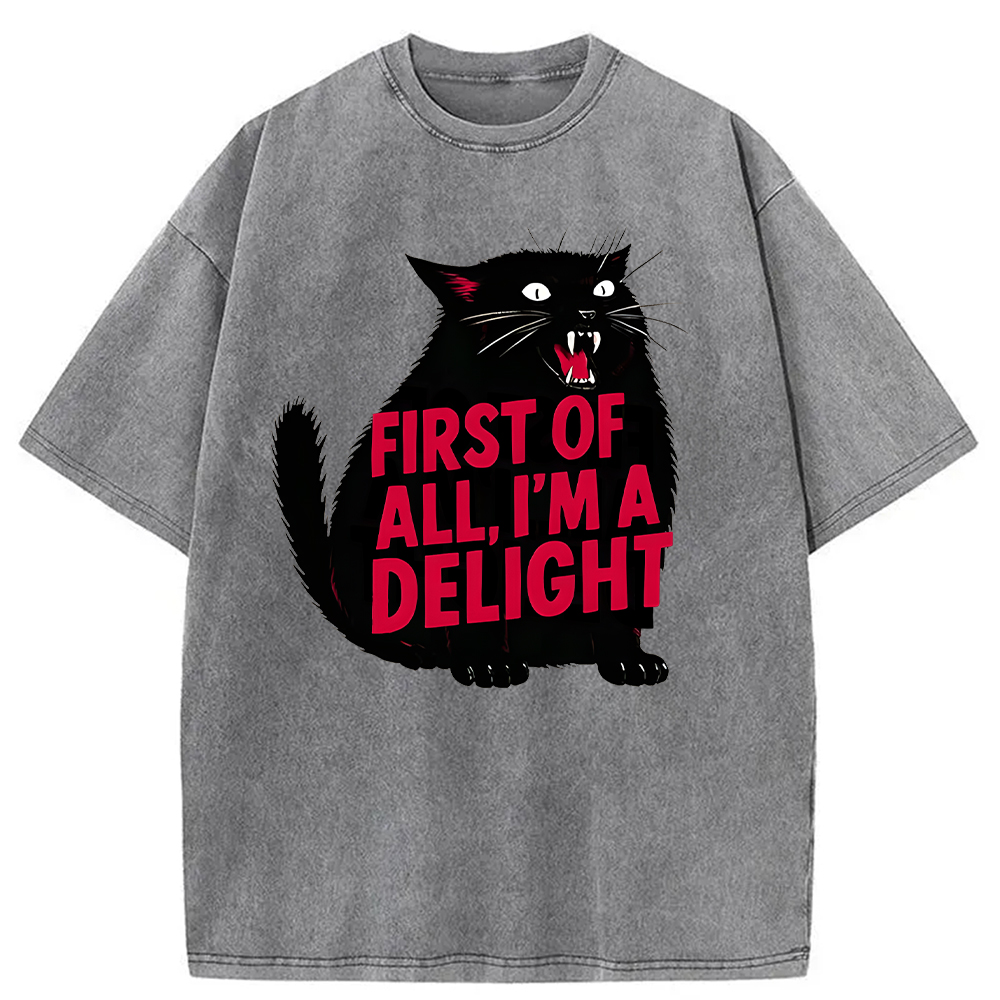 Modecanvas Roaring Black Cat Washed T-Shirt-modecanvas