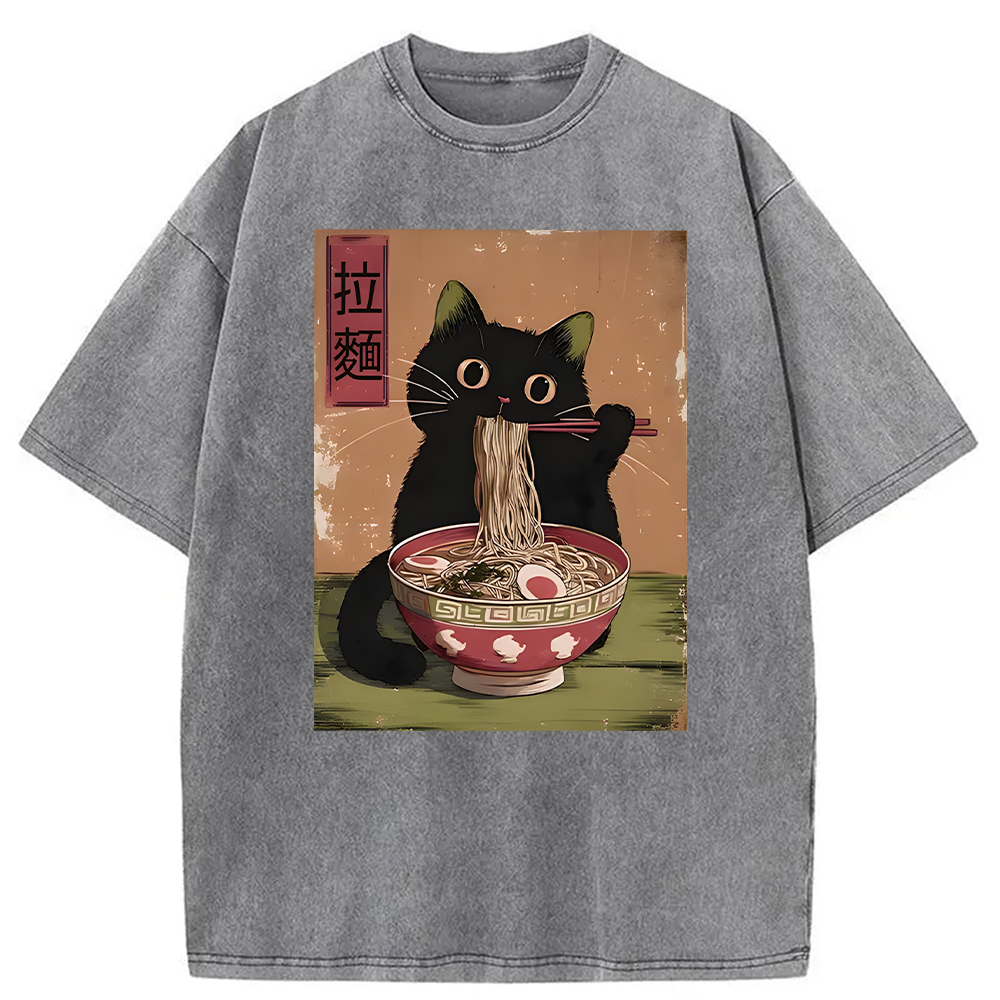 Modecanvas Vintage Japanese Cat Washed T-Shirt