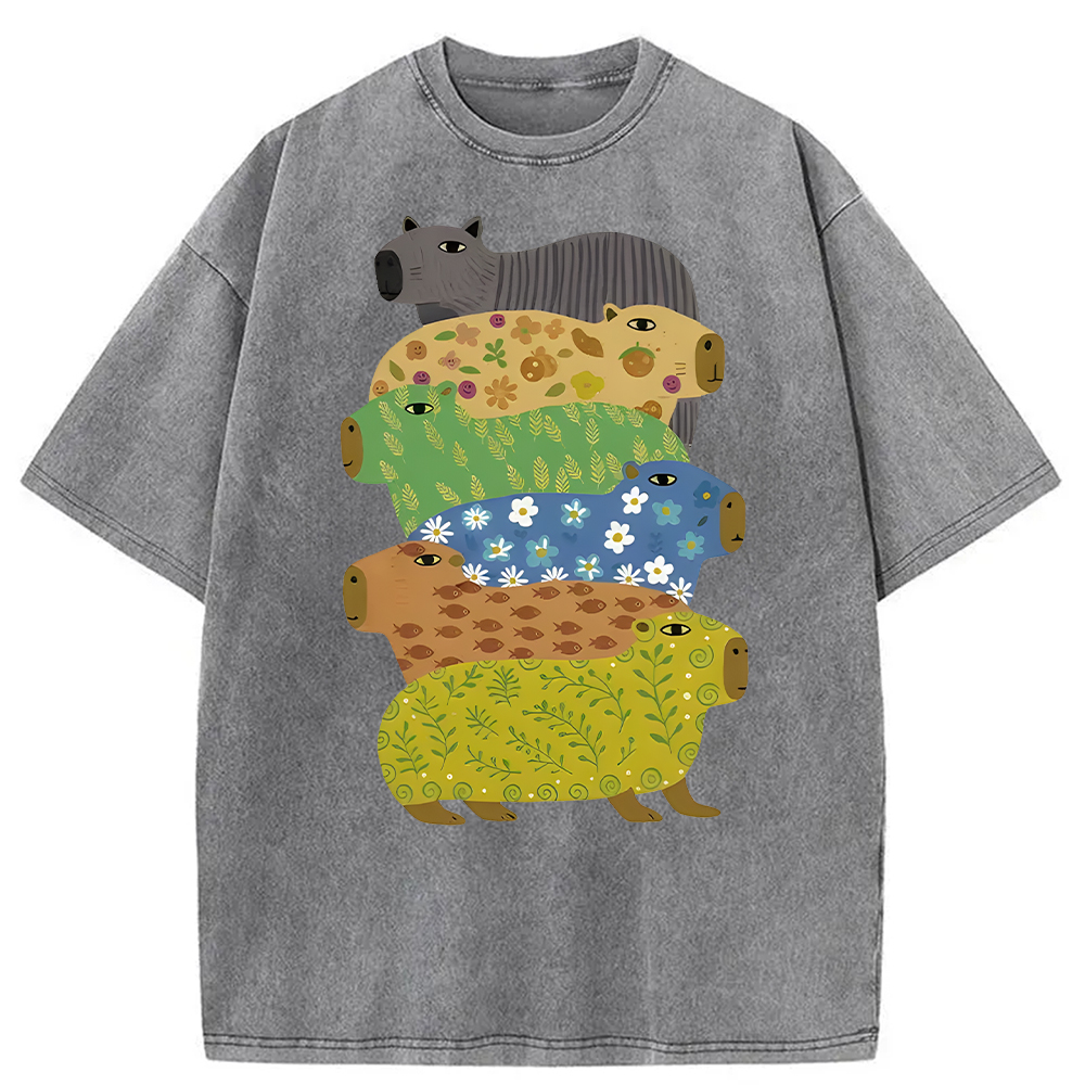 Modecanvas Colorful Capybaras Washed T-Shirt