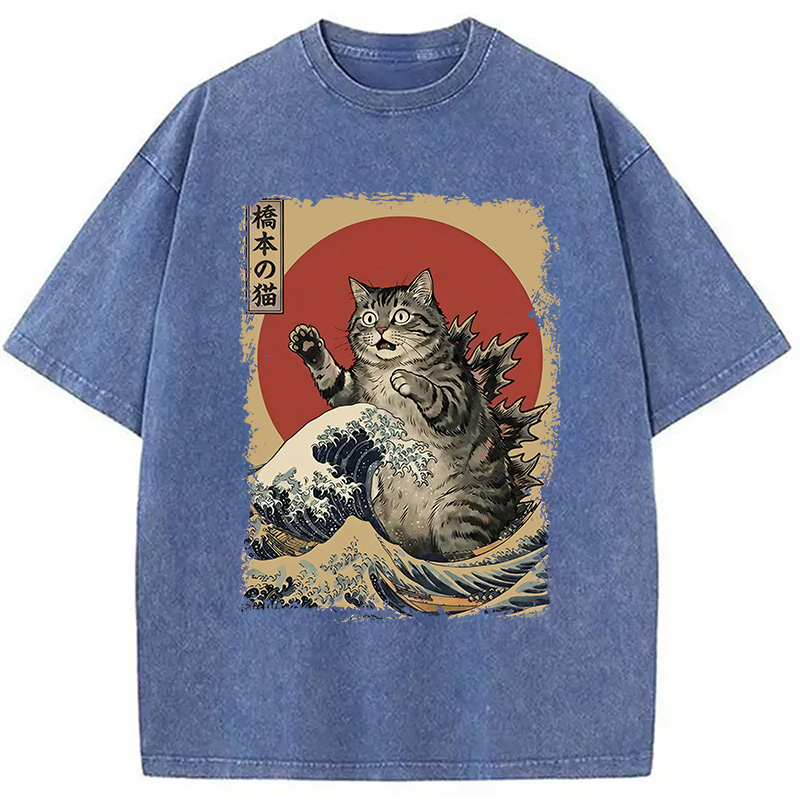 Modecanvas Catzilla Is Causing Destruction Washed T-Shirt