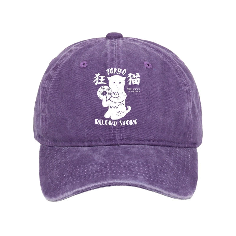 Modecanvas Tokyo Record Store Cat CD Washed Cap-modecanvas