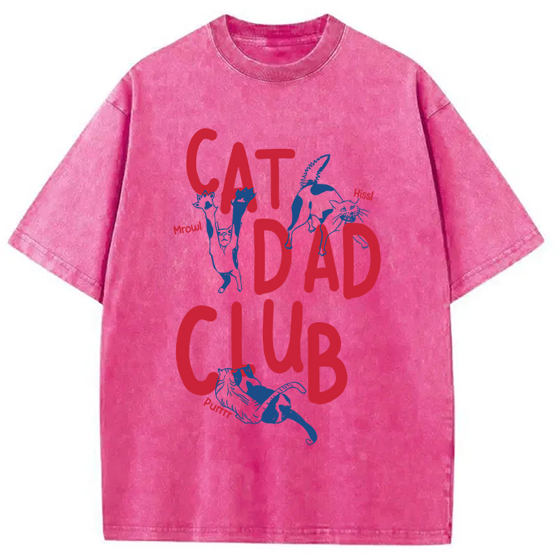 Modecanvas Cat Dad Club Washed T-Shirt-modecanvas
