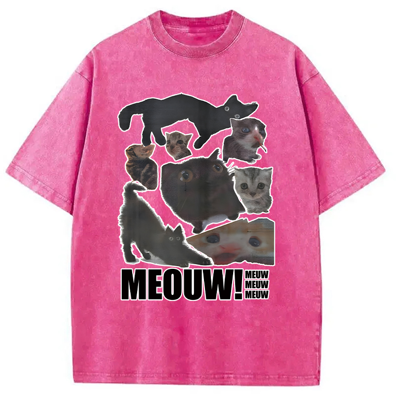 Modecanvas Cats in All Shape Meouw Washed T-Shirt