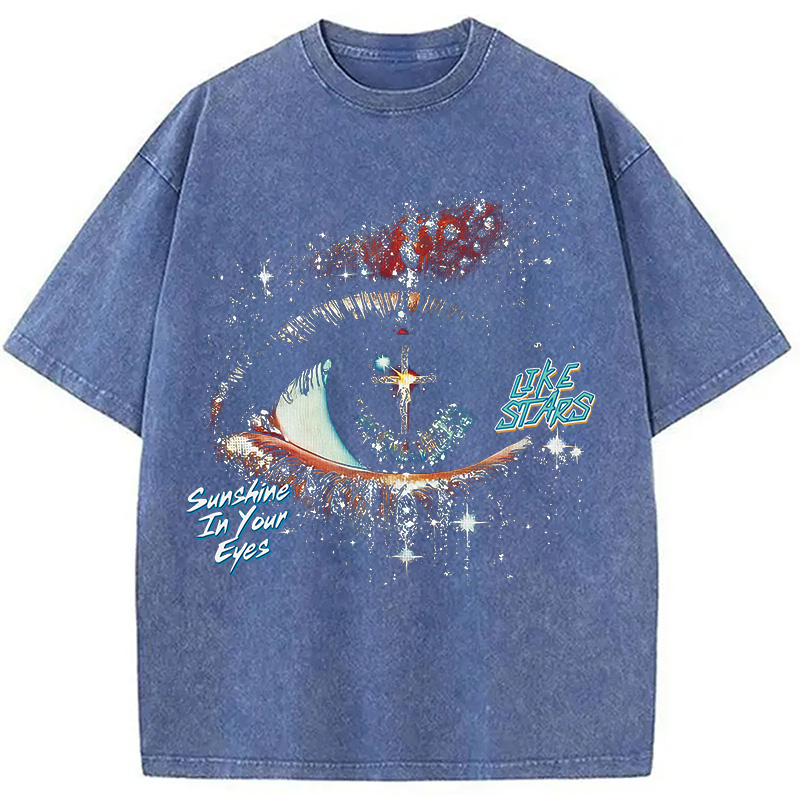 Modecanvas Eye Like Stars DTG Printing Washed T-Shirt-modecanvas