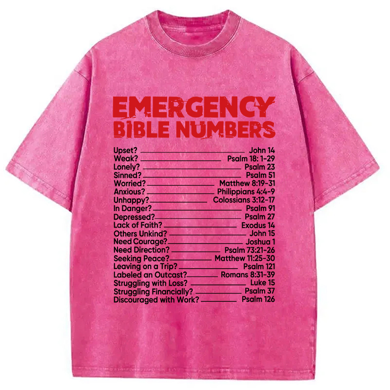 Modecanvas Bible Emergency Numbers Washed T-Shirt-modecanvas
