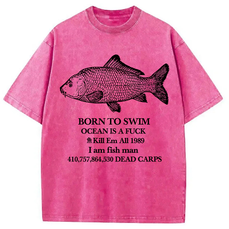 Modecanvas Born To Swim Washed T-Shirt-modecanvas