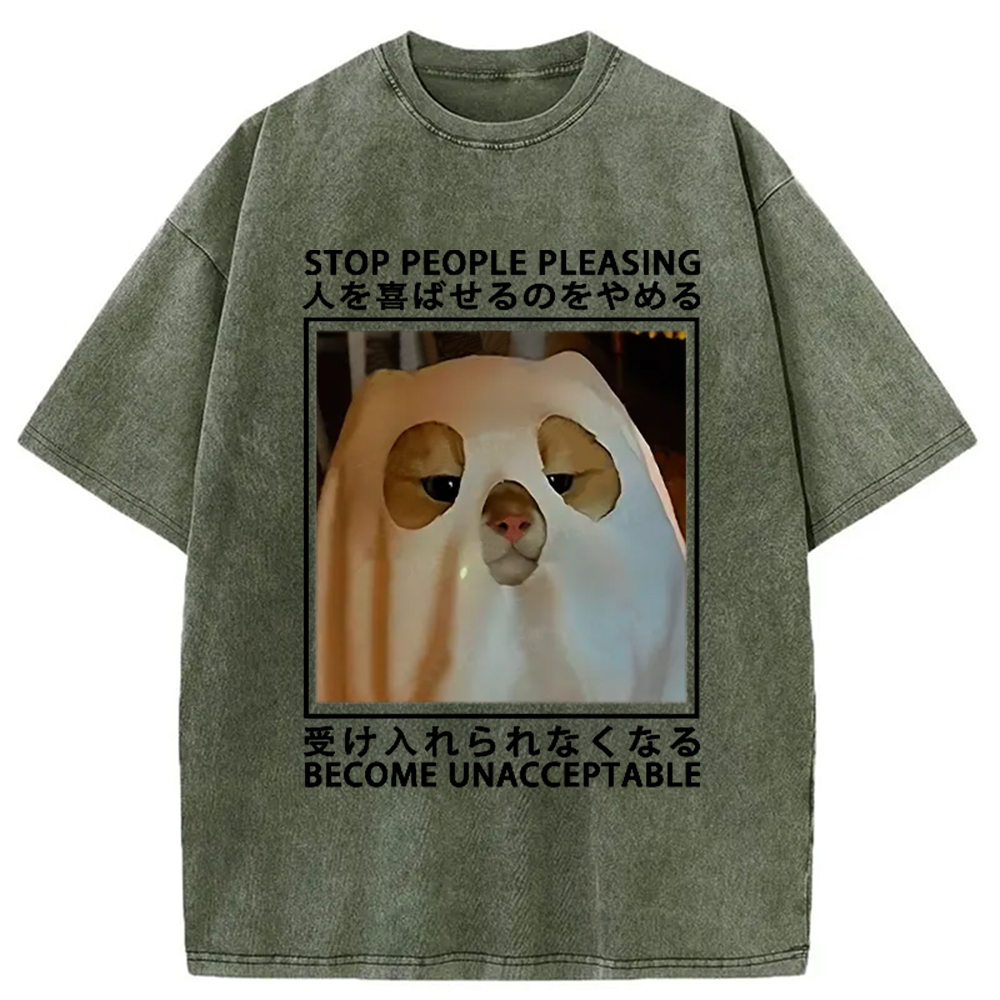 Modecanvas Stop People Pleasing Become Unacceptable Washed T-Shirt