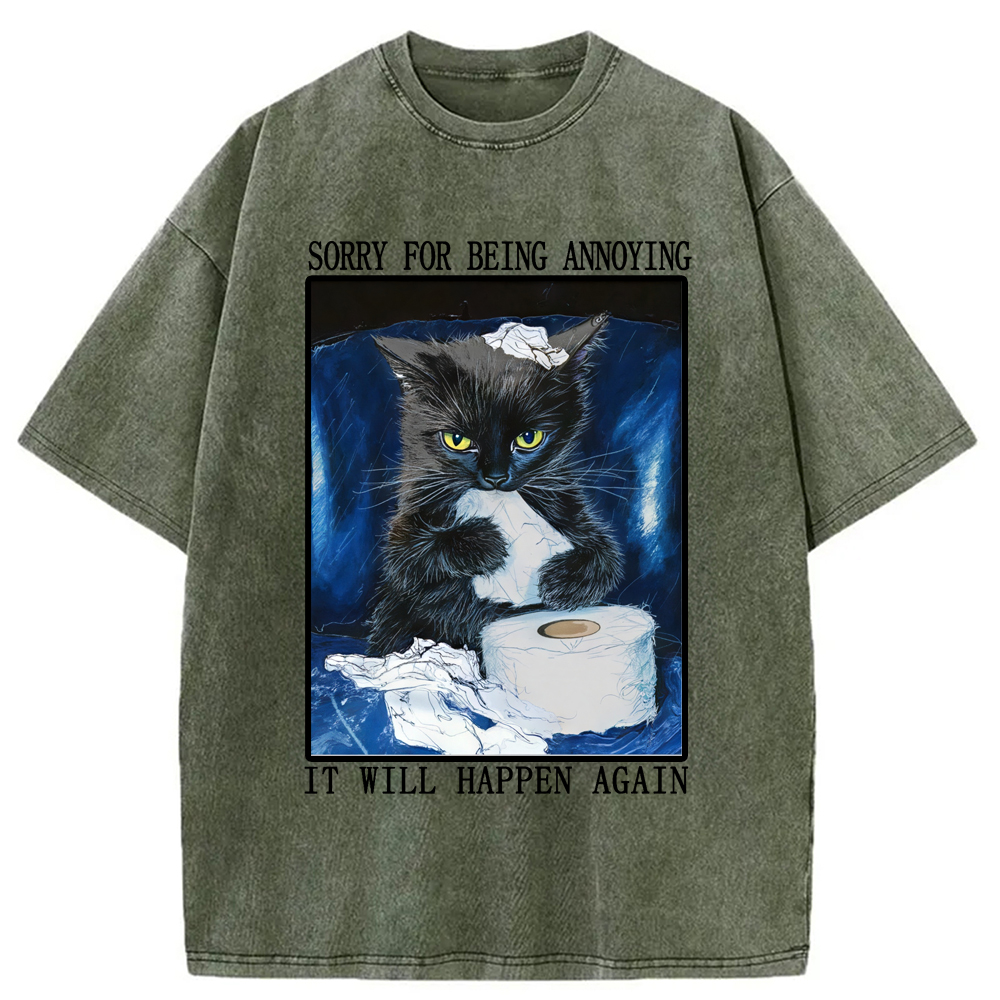 Modecanvas Naughty Cat Destroys Toilet Paper Washed T-Shirt