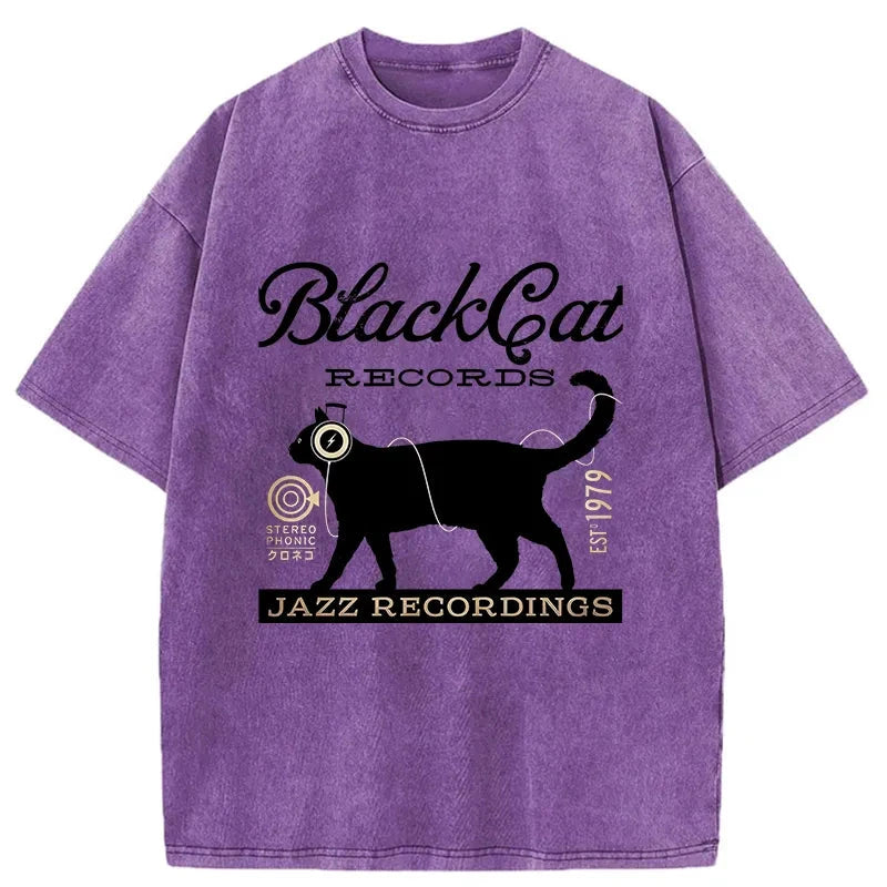 Modecanvas Black Cat Japan Washed T-Shirt-modecanvas