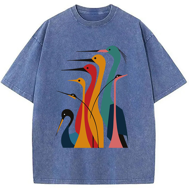 Modecanvas Various Types Of Cranes Washed T-Shirt