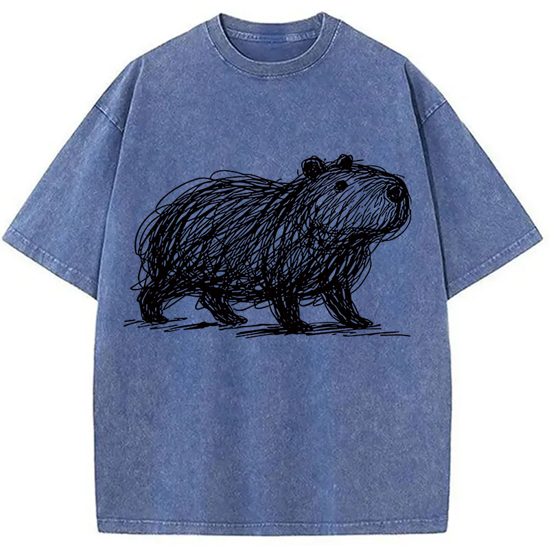 Modecanvas Minimalist Capybara Washed T-Shirt-modecanvas