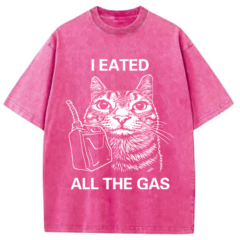 Modecanvas I Eated All The Gas Funny Cat Meme Washed T-Shirt-modecanvas