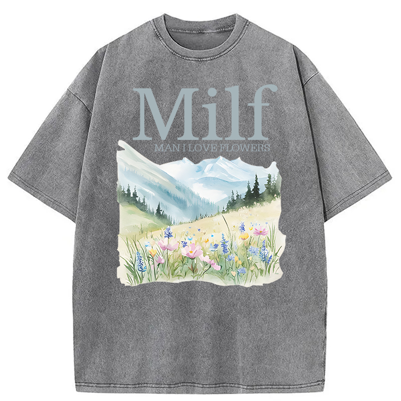 Modecanvas Man I Love Flowers Washed T-Shirt