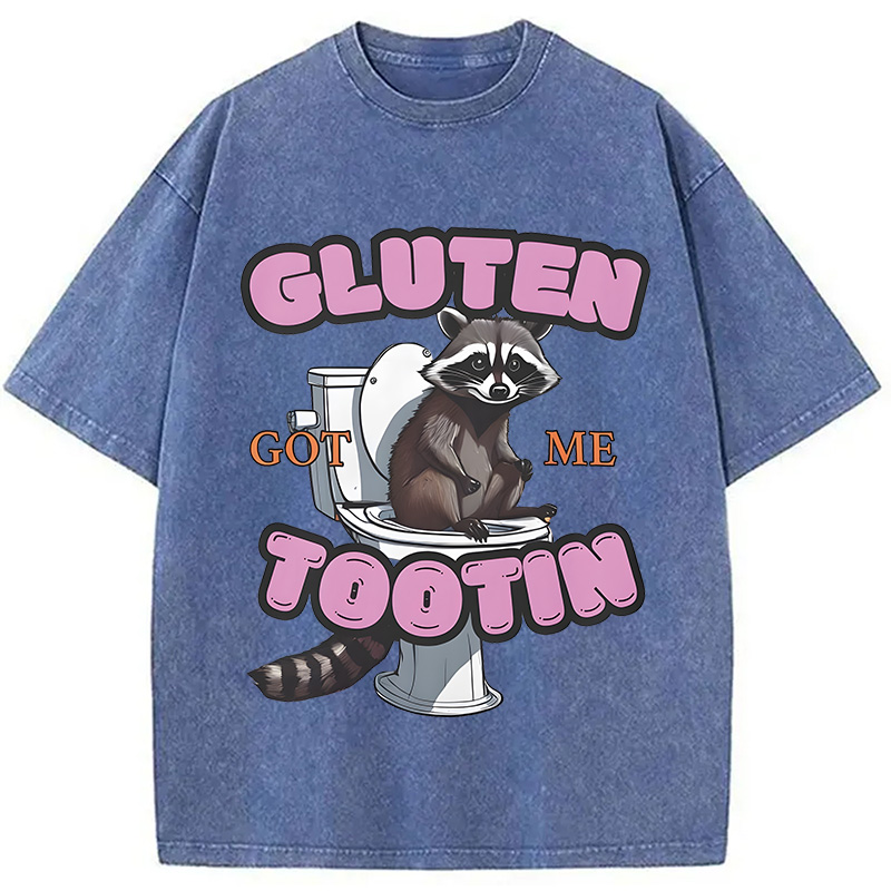 Modecanvas Gluten Got Me Tootin Raccoon Meme Washed T-Shirt