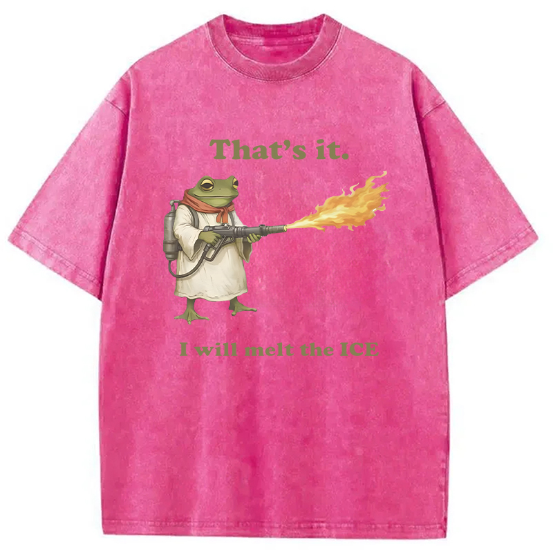 Modecanvas Funny Frog Flamethrower Meme DTG Printing Washed T-Shirt