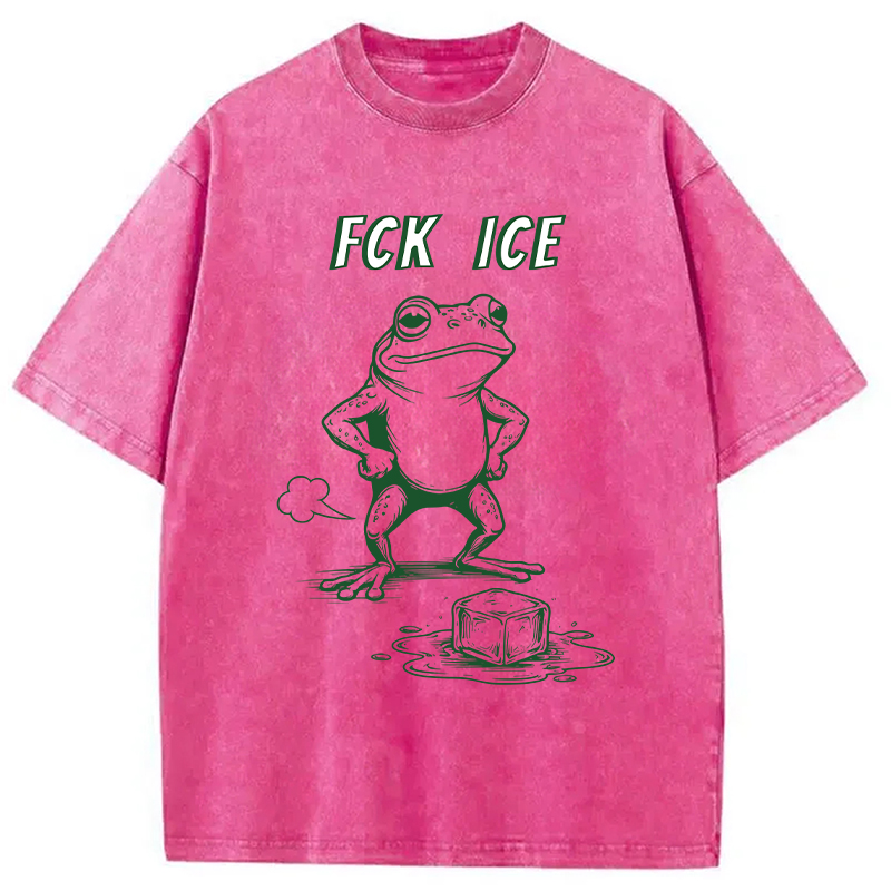 Modecanvas F*ck Ice Frog Meme DTG Printing Washed T-Shirt