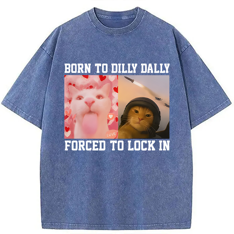 Modecanvas Cursed Cat Meme DTG Printing Washed T-Shirt