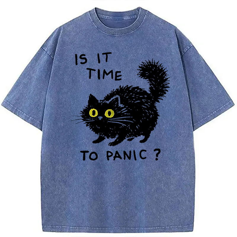 Modecanvas Is It Time to Panic Cat DTG Printing Washed T-Shirt