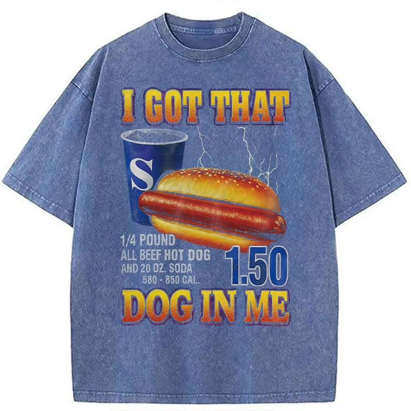 Modecanvas Funny Hot Dog DTG Printing Washed T-Shirt