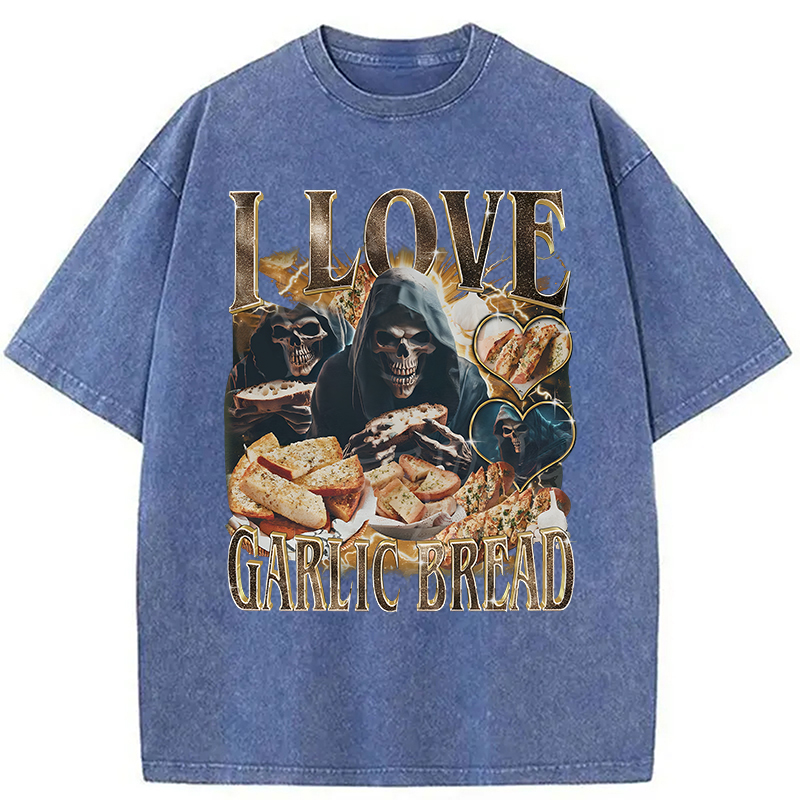 Modecanvas Gothic Garlic Bread Retro DTG Printing Washed T-Shirt