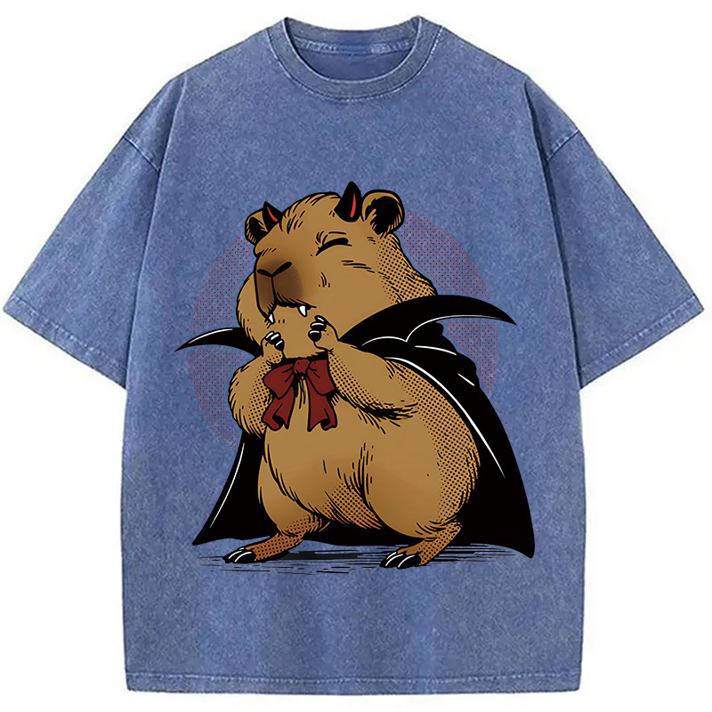 Modecanvas Vampire Capybara DTG Printing Washed T-Shirt