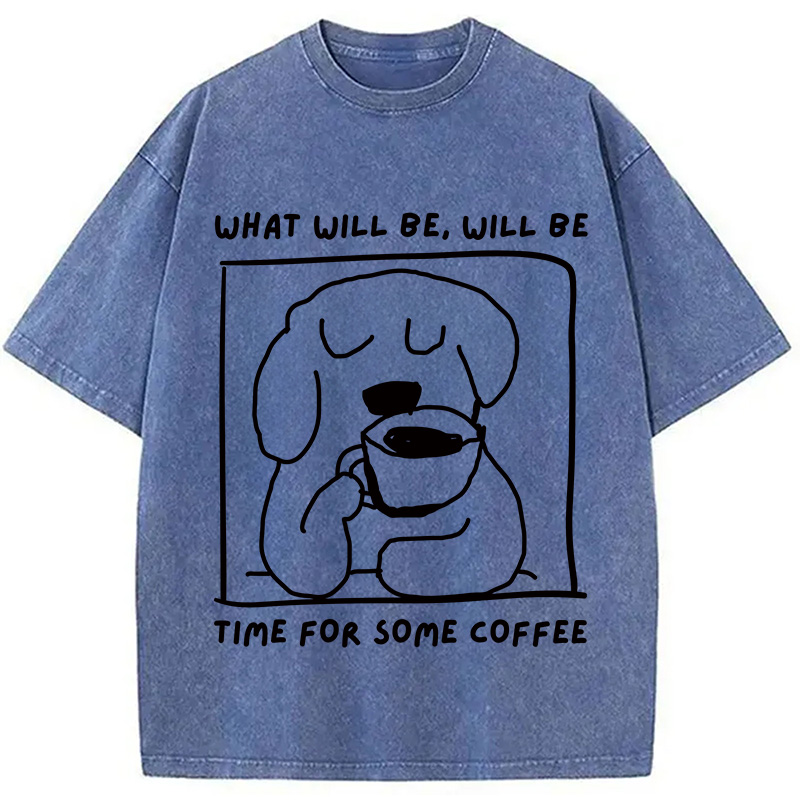 Modecanvas Coffee Dog DTG Printing Washed T-Shirt