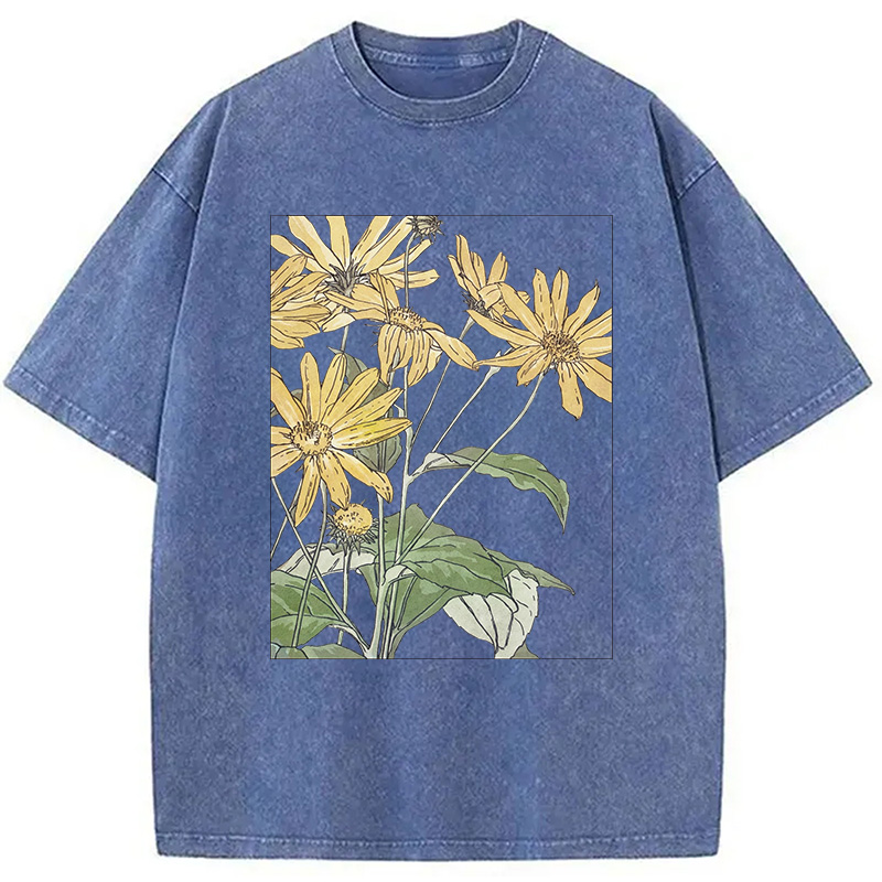 Modecanvas Sunflowers Floral Art DTG Printing Washed T-Shirt