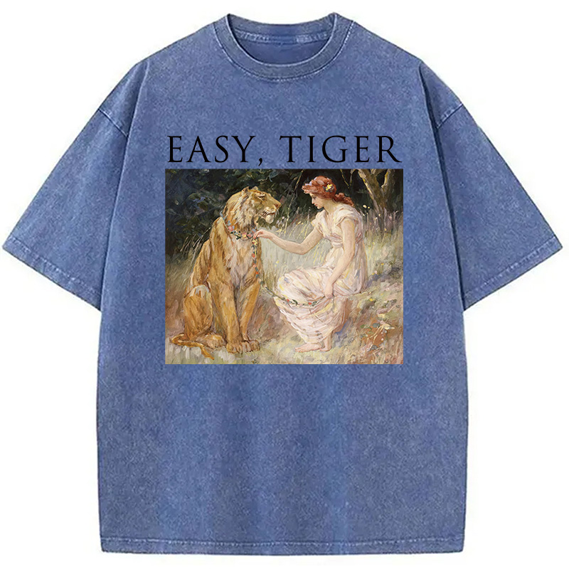Modecanvas Easy Tiger Funny DTG Printing Washed T-Shirt