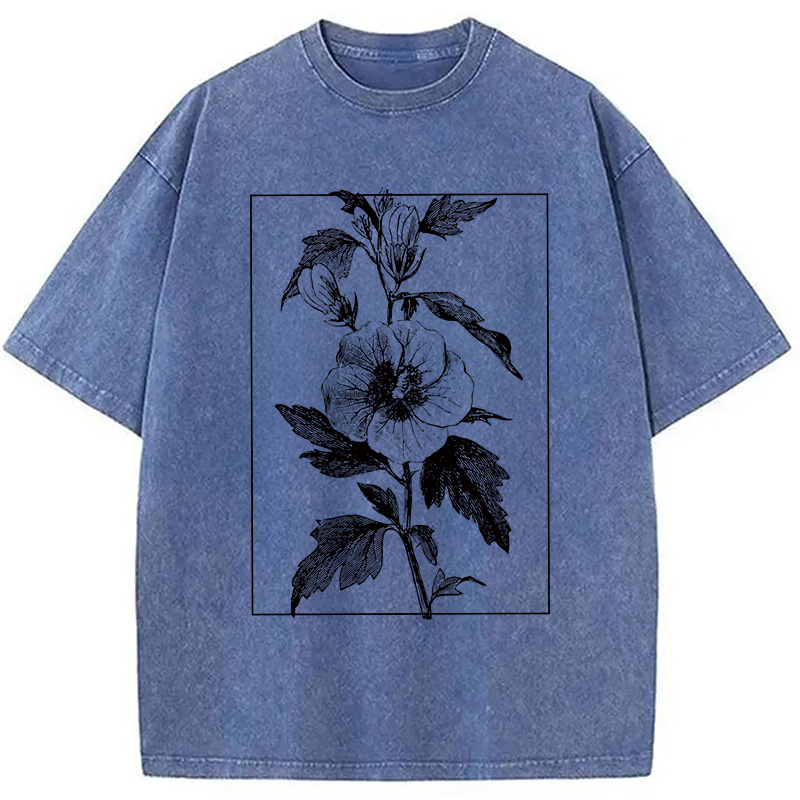 Modecanvas Vintage Botanical Flower DTG Printing Washed T-Shirt