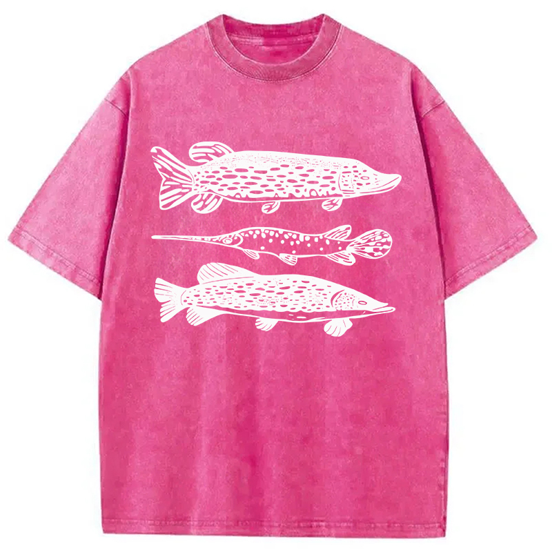 Modecanvas Freshwater Fish Hand DTG Printing Washed T-Shirt