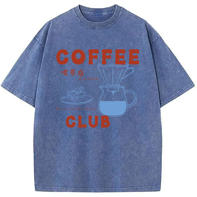 Modecanvas Kissaten Coffee Club DTG Printing Washed T-Shirt