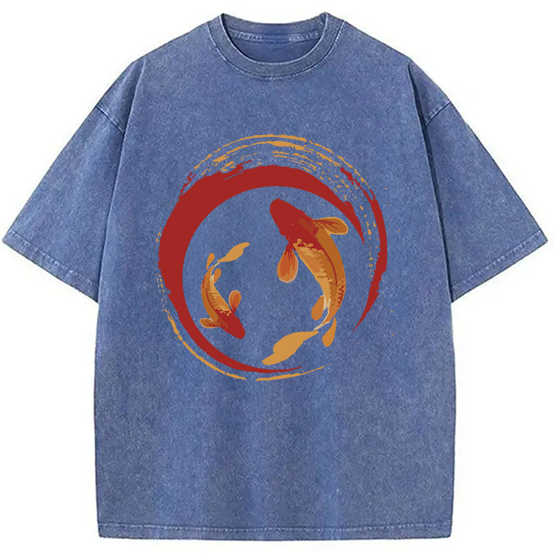Modecanvas Koi Fish Enso Circle DTG Printing Washed T-Shirt