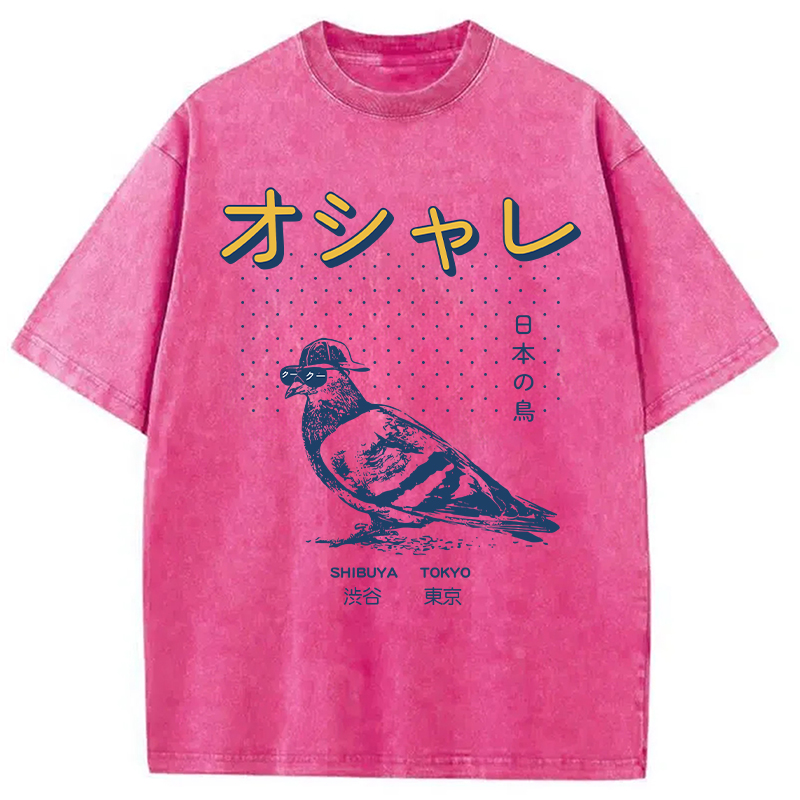 Modecanvas Punny Bird Harajuku DTG Printing Washed T-Shirt