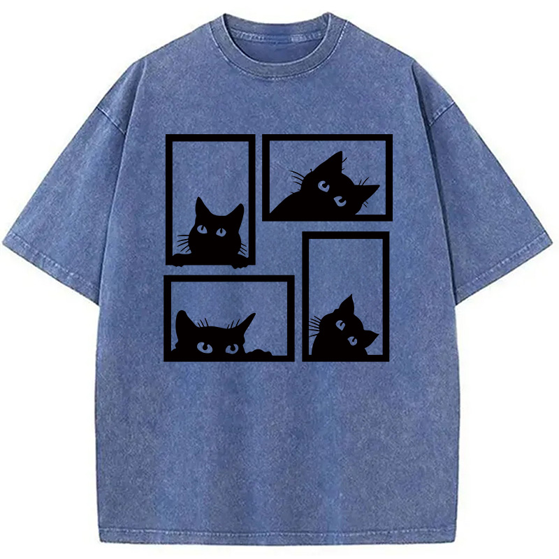 Modecanvas Cats In The Grid DTG Printing Washed T-Shirt