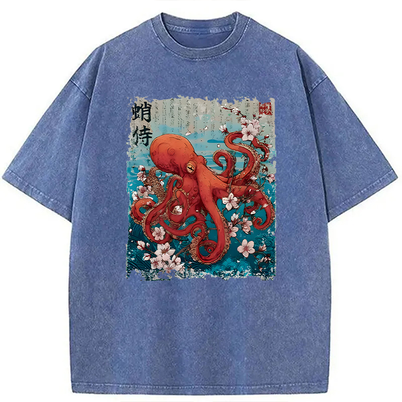 Modecanvas The Eight-Armed Samurai DTG Printing Washed T-Shirt-modecanvas