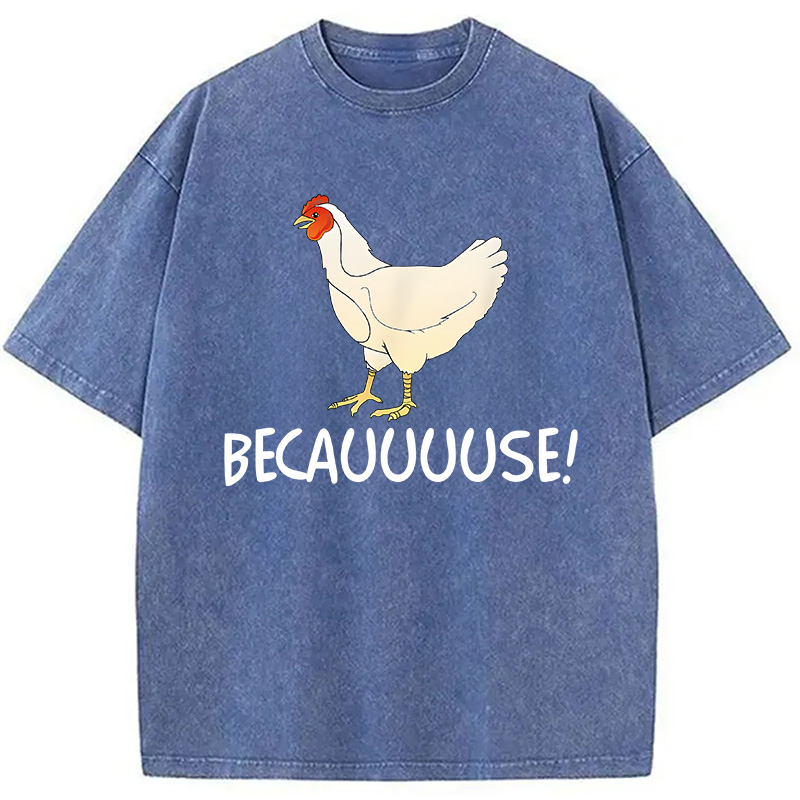 Modecanvas Why Are Chickens DTG Printing Washed T-Shirt-modecanvas