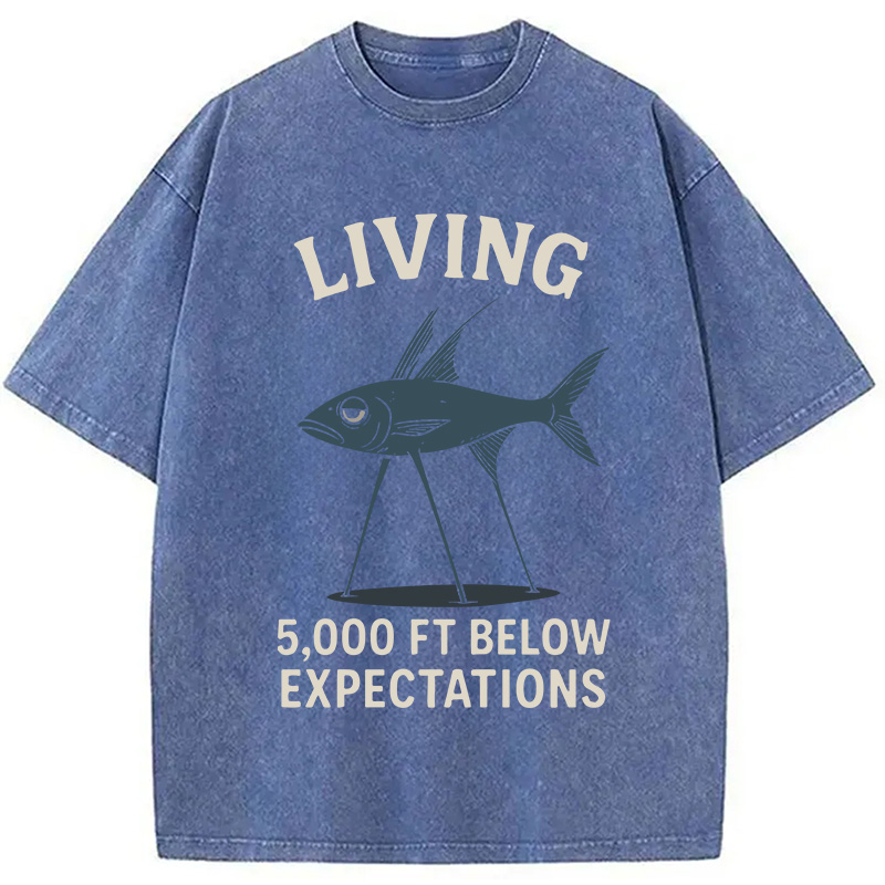 Modecanvas Tripod Fish Funny Meme DTG Printing Washed T-Shirt-modecanvas