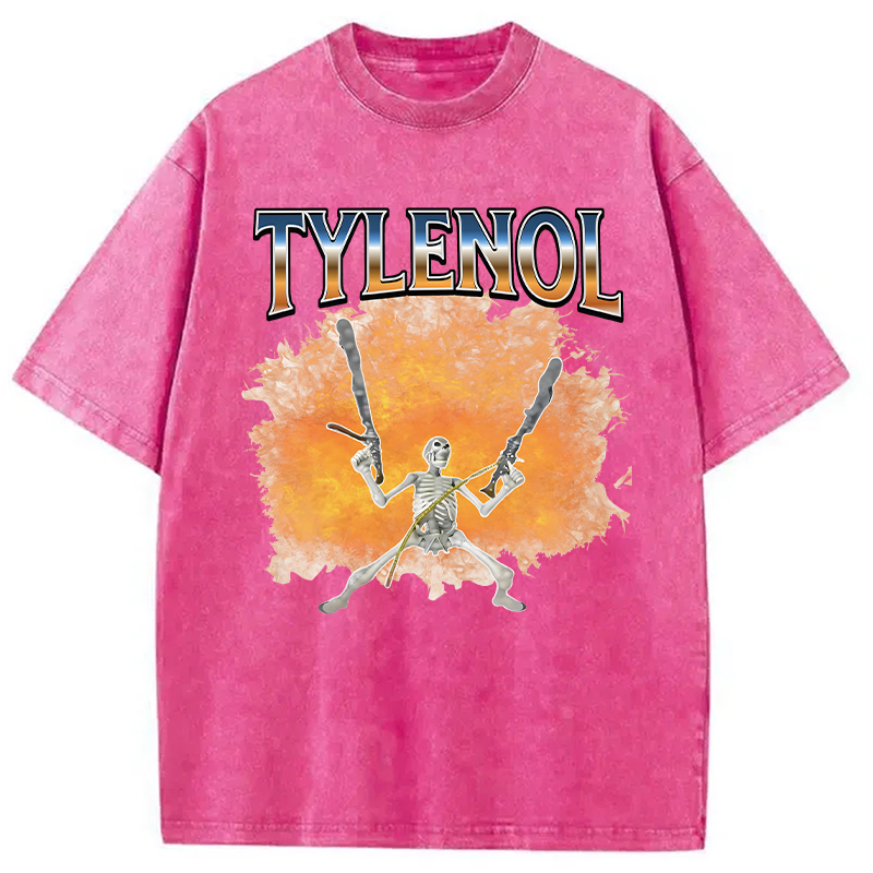 Modecanvas Funny Unhinged Skeleton DTG Printing Washed T-Shirt-modecanvas
