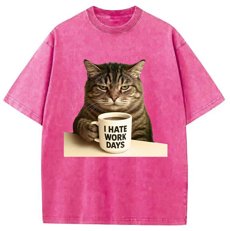 Modecanvas Grumpy Cat Coffee DTG Printing Washed T-Shirt-modecanvas