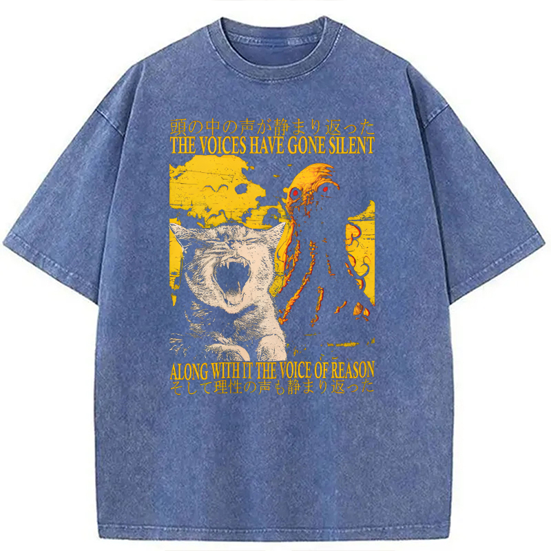 Modecanvas The Voices Have Gone Silent Cat Funny Washed T-Shirt-modecanvas