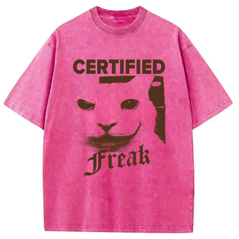 Modecanvas Certified Freak Cat Meme DTG Printing Washed T-Shirt-modecanvas