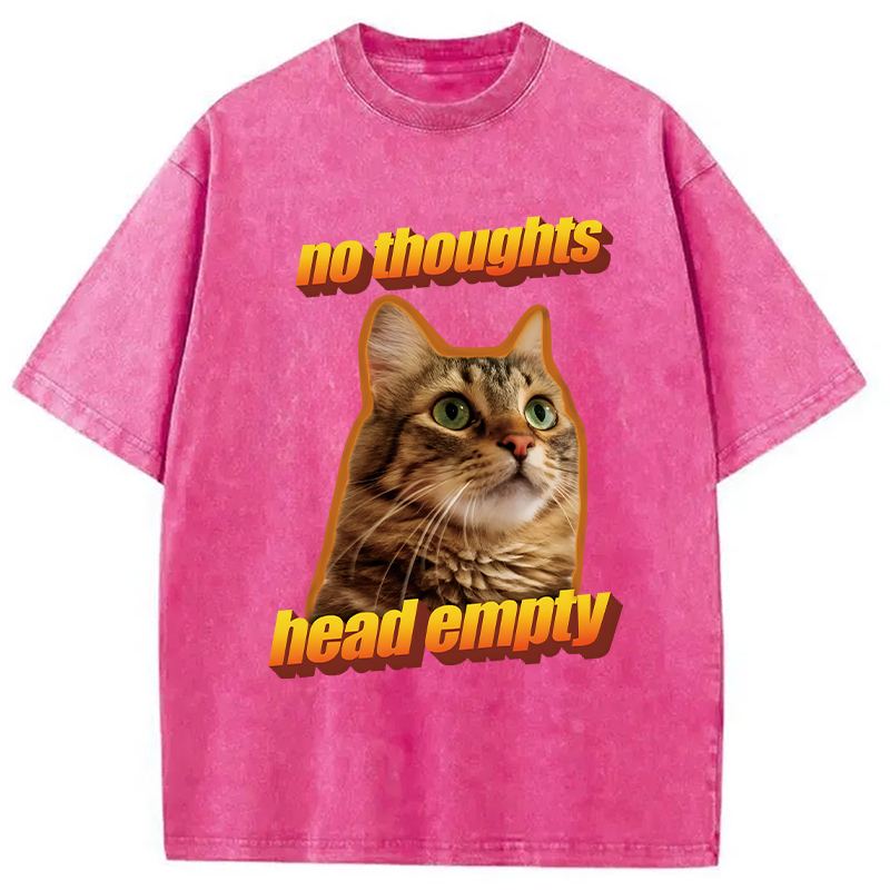 Modecanvas No Thoughts Head Empty Cat Meme DTG Printing Washed T-Shirt-modecanvas