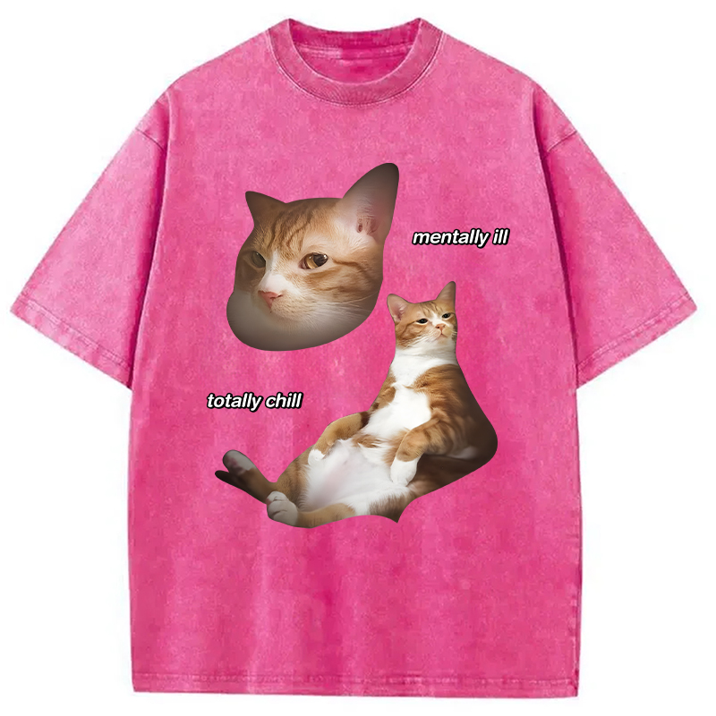 Modecanvas Illin And Chillin Cat DTG Printing Washed T-Shirt-modecanvas