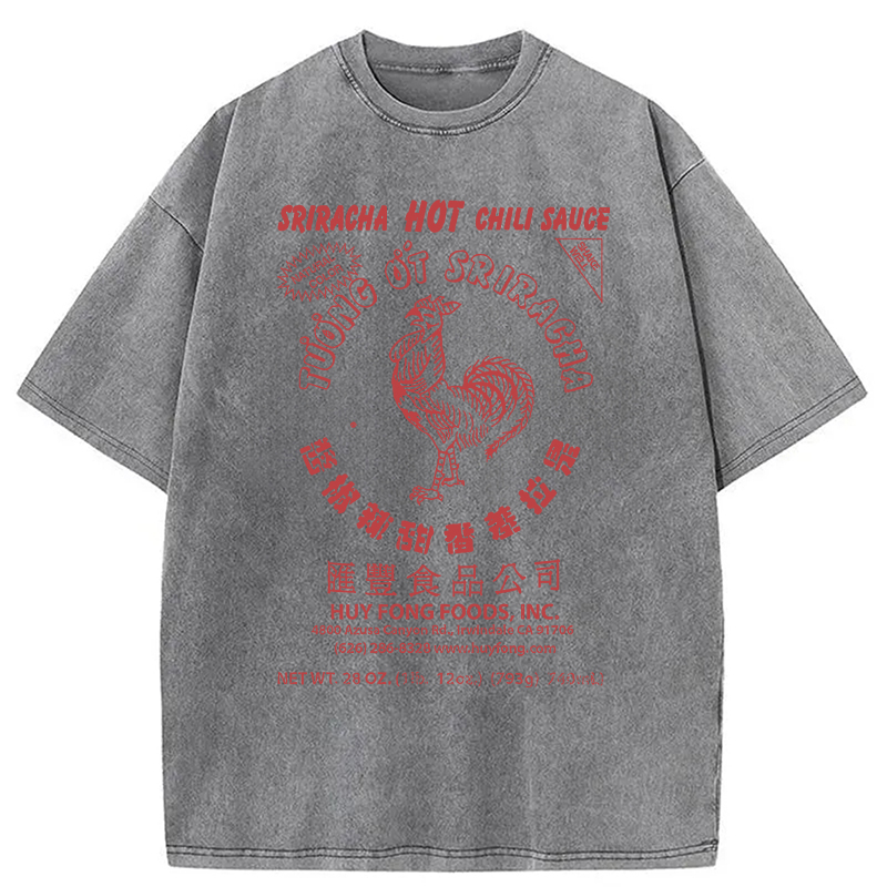 Modecanvas Sriracha Hot Chili Sauce DTG Printing Washed T-Shirt-modecanvas