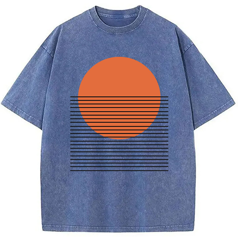 Modecanvas Retro Sunset DTG Printing Washed T-Shirt-modecanvas