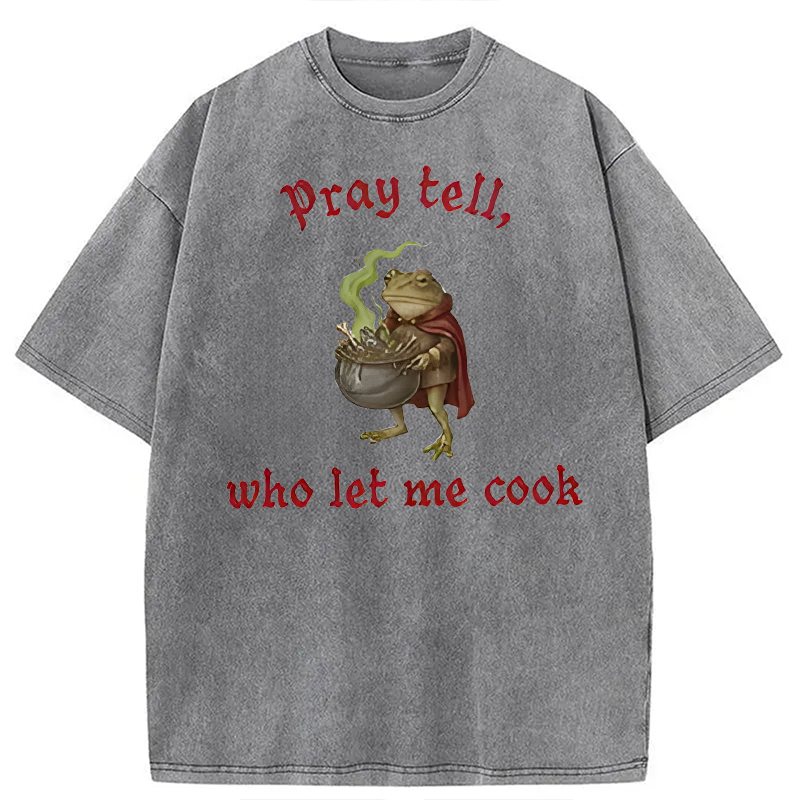 Modecanvas Pray Tell Funny Frog Meme DTG Printing Washed T-Shirt-modecanvas